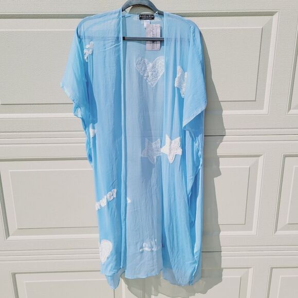 Randi & Will hearts stars sky blue kaftan coverup NWT - Picture 1 of 11